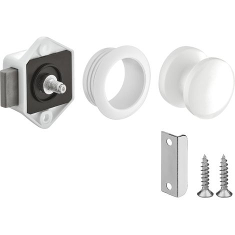 Serrure verrou avec bouton poussoir Push-lock mini axe 15mm idéal bateaux caravanes camping car van, blanc (1/5)