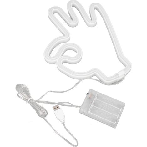 Insegna al neon a LED con mano e dito, alimentata tramite USB o a batteria, decorazione da parete per camera da letto.