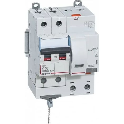 Disjoncteur différentiel monobloc DX³6000 10kA arrivée haute et départ bas à vis 2P 230V à 400V - 40A - typeAC 30mA - LEGRAND