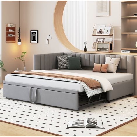 CHICFURN Sofá cama nido 90x200 cm de terciopelo gris, extensible a 180x200 cm (1/5)