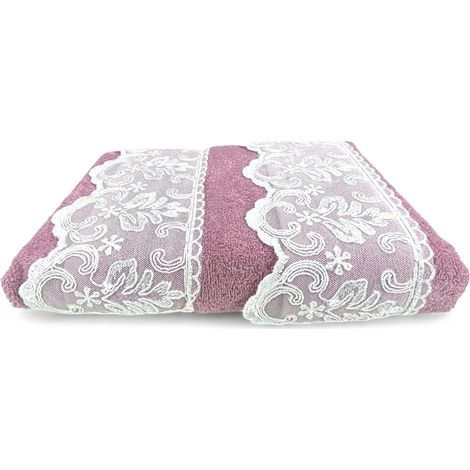 Set Asciugamani 1+1 Pizzo Macramè Malika Rosa, Puro Cotone, Made in Italy, Idea Regalo, Confezione Elegante (1/4)