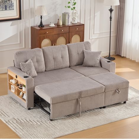 Canapé convertible 3 places avec rangement, USB-C et LED gris clair HAVRYA (1/5)