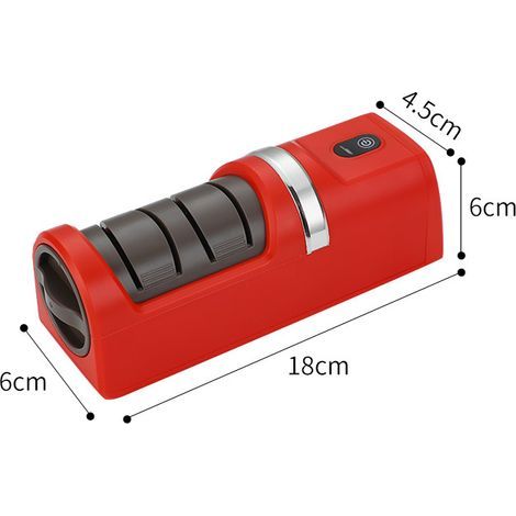 Elektrischer Messerschärfer für Küchenmesser, Schälmesser und Scheren mit zwei Schlitzen für effizientes Schärfen der Klinge und eine glatte Schneide (rot) (1/5)