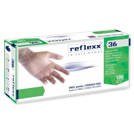 Reflexx R36 Vinyl-Handschuhe ohne Puder, 100 % Latex, 4,4 g, frei von Kat.3, 100 Stück, L