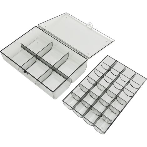 Boîte de rangement pour boucles d'oreilles grande capacité, 30 compartiments, en acrylique noir translucide. (1/5)