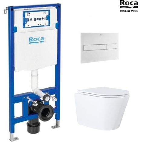 Bastidor ROCA duplo con cisterna empotrada y pulsador PL10 negro mate con inodoro suspendido nebula black mate rimless (1/5)
