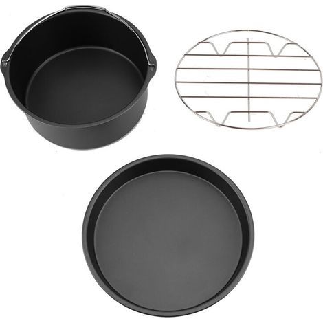 8-inch 3-in-1 Multifunctional Air Fryer Accessory Set: Bread Rack, Cake Barrel, Pizza Pan (Black) (1/5)