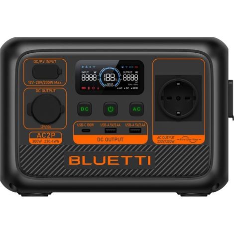 Bluetti – Station de charge portable 230.4Wh 300W – Batterie LiFePO4 – Recharge rapide secteur ou solaire – 2 ports USB-A 5V/3A, 1 port USB-C 100W