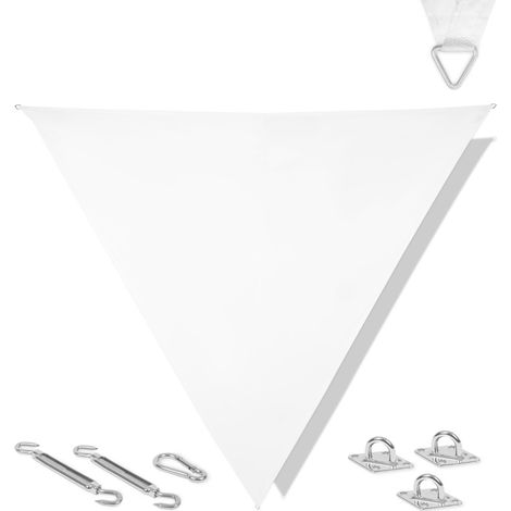 VONROC Tente de soleil triangulaire VONROC 360 cm – Protection UV UPF 50+ – Hydrofuge – Kit de montage inclus – Blanc