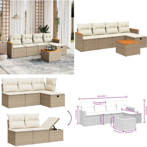 6-tlg. Garten-Sofagarnitur mit Kissen Beige Poly Rattan - Gartenmöbel - Outdoor-Möbel - Rattanmöbel - Lounge Set - Esstischgarnitur - Home & Living (1/5)
