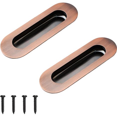 pièces en acier inoxydable 304 brossé, poignée de porte coulissante, poignée de porte invisible avec vis 120x40mm ovale, poignée encastrée, poignée de (1/5)