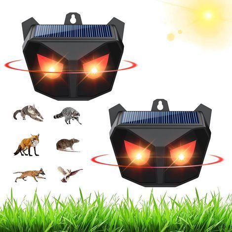 2 Pièces Répulsif Ultrasons pour Animaux, Lampe LED Rouge Solaire Peut être Suspendue, Protection Contre Les Animaux Sauvages comme Le Sanglier Raton Laveur Adapté pour Jardin, Garage, Patio (1/5)