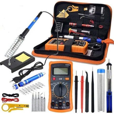 Fer Souder Kit, 60W Kit de Soudure, Temperature Rglable de 200-450, Multimtre, 5PCS Conseils de soudage, Fer a souder etain, Fil de Soudure, Pincettes, Dnudeur de Fil, Support (1/4)