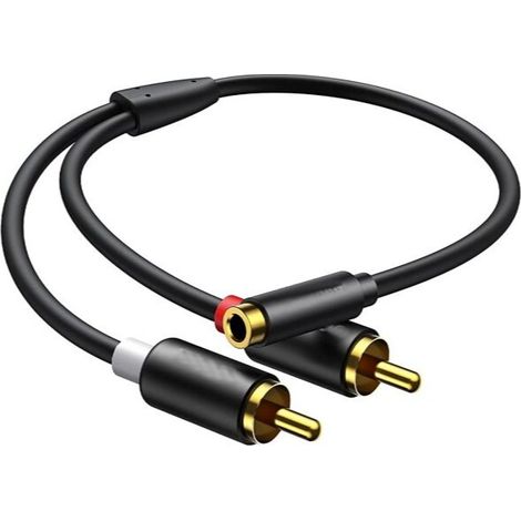 Cable de audio estereo 2x Rca macho a Jack 3.5 hembra nylon 30 cm Negro (1/5)