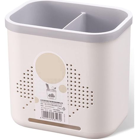 Égouttoir à couverts en plastique multifonction pour évier, organiseur cuillères, couteaux, baguettes – 2 compartiments tube, drainage efficace (Gris)–DELKEVIC