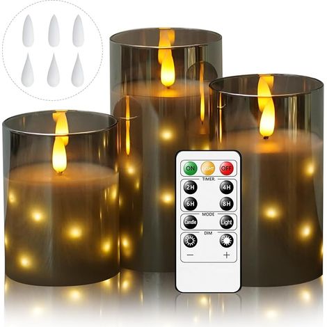 Bougies LED Sans Flamme en Verre avec Guirlande Étoilée Intégrée, à Piles, avec Télécommande et Minuterie, Idéal pour Mariage, Décoration Maison - Lot de 3 (1/5)