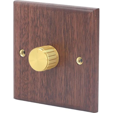 86×87mm Interrupteur Variateur en Bois de Noyer Noir avec Bouton en Laiton 100 à 500w 200 à 250V Interrupteur Rotatif éclairage Intérieur Décoratif pour Éclairage de Maison Cuisine (1/5)