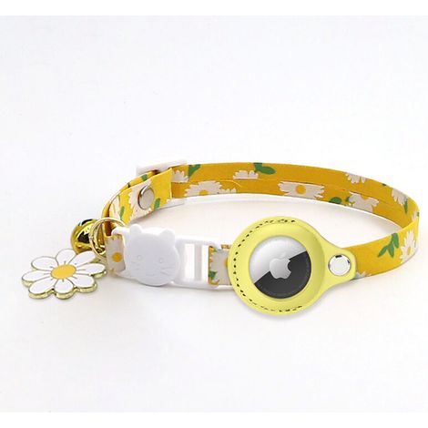 1 Yellow Airtag Cat Collar, Adjustable Printed Airtag Cat Collar with Bell, Protective Silicone Case Compatible with Apple Airtag, Breakaway Safety Lock for Kittens (1/5)