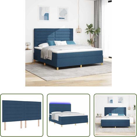 Lits LED -  Lit à ressort LED avec matelas Bleu 180 x 200 cm tissu (1/5)