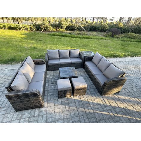 Fimous Rattan Gartenmöbel Set im Balkon Set Patio Garten Sofa Set mit Beistelltisch Quadratischer Couchtisch 3-Sitzer Sofa Dunkelgrau Gemischt (1/5)