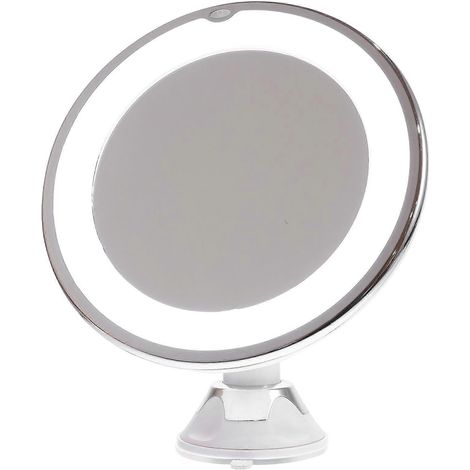 Miroir de maquillage grossissant x10 avec ventouse et lumière LED pour salle de bain-17x17cm