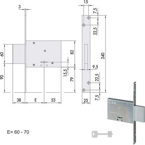 Serrure d'insertion en fer Ka 57013-62-0 Cisa