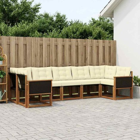 vidaXL Conjunto de sofás de exterior 7 uds. Natural y Crema (1/5)