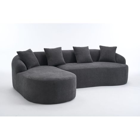 ELVMI Canapé d'angle gauche 3 places avec dossier courbé, montage sans outil, en Chenille, Gris foncé (1/5)