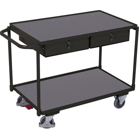 Cordes Tischwagen mit 2 Ladeflächen und 2 Schubladen RAL 7016 (1/4)