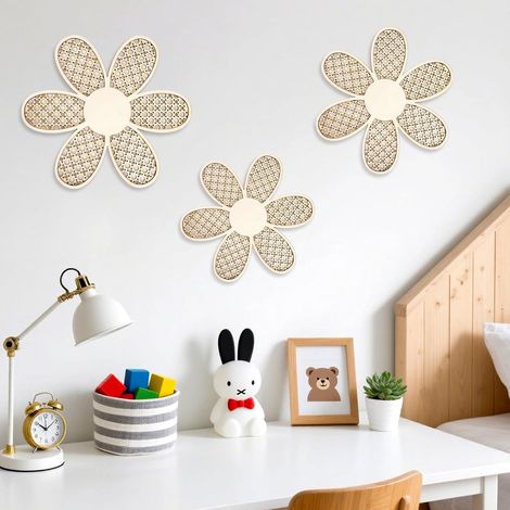 Lot de 3 décorations murales en rotin naturel - Art mural en filigrane - Vintage - Fait à la main - Avec des formes réalistes (1/5)