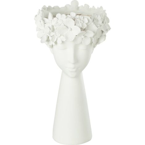 Cache pot visage fleuri blanc en plastique - blanc (1/3)