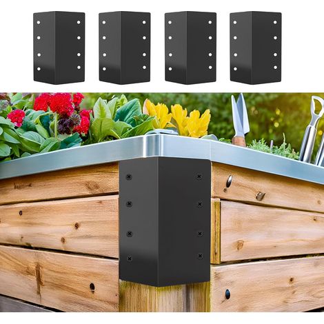Lot de 4 équerres d'angle en métal pour lit de jardin, 15 x 7,6 cm, noir, connecteurs résistants à la rouille pour jardinière à faire soi-même (1/5)
