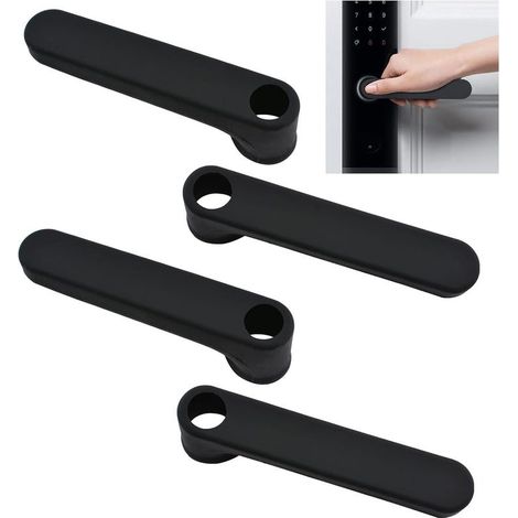 Lot de 4 housses de poignée de porte, noir mat avec trou, en silicone, protection de bouton de porte pour leviers de porte carrés plats (1/5)
