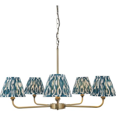 Endon Lille Suspension en laiton antique avec abat-jour en tissu Ikat bleu marine 16 cm 5 x B22