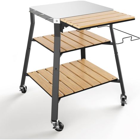 Chariot de Barbecue Universel Portable en Acier Inoxydable pour Barbecue en extérieur avec étagères WPC et pivotant à 360° (1/5)