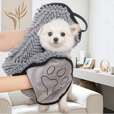 Dickes Chenille-Handtuch für Haustiere - Schnelltrocknendes Handtuch für Hunde und Katzen nach dem Baden und Abtrocknen. (1/3)