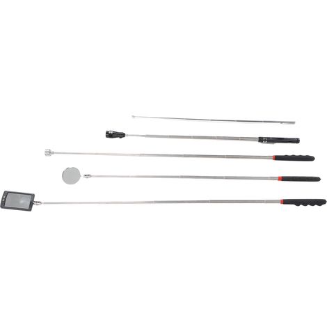 Lot de 5 outils de ramassage magnétiques télescopiques pour vis et écrous, comprenant une tige de ramassage, un miroir et une lampe torche. (1/5)