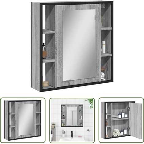 The Living Store Bad-Spiegelschrank Grau Sonoma 60x16x60 cm Holzwerkstoff - Badezimmerspiegel - Spiegelschrank - Badschränkchen - Aufbewahrung Im Badezimmer - Holzwerkstoff Möbel (1/5)