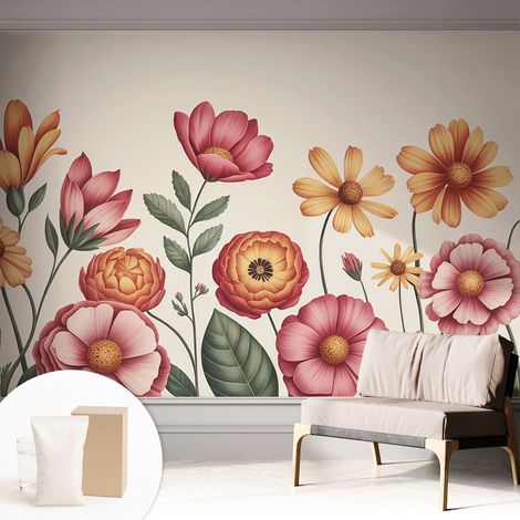 Tapete Vliestapete mit Kleber- abwaschbar - Raumgestaltung Schlafzimmer Wohnzimmer Tapete Blumenkomposition 312x219 cm (1/5)