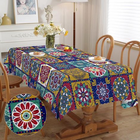 Rechteckige Tischdecke 110x140 cm, wetterfest, abwaschbar, Boho Mandala Muster