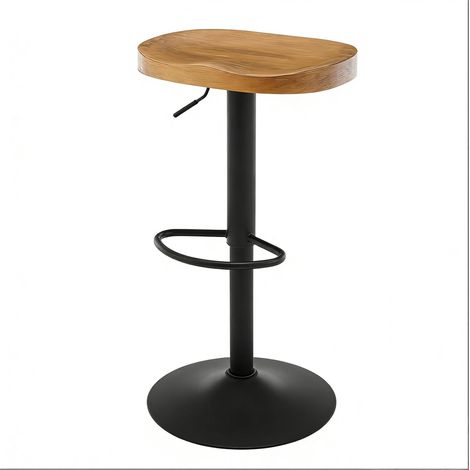 Tabouret de bar en bois massif avec repose-pieds et assise pivotante, réglable en hauteur 60-81 cm (1/5)