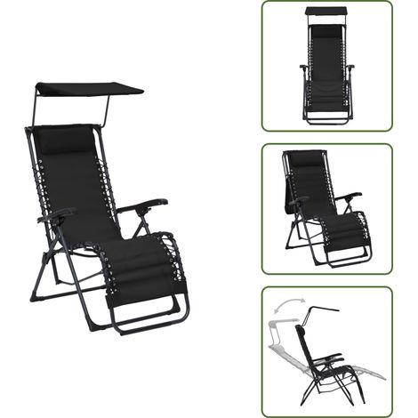 The Living Store Chaise pliable de terrasse Textilène Noir - Chaise de terrasse (1/5)