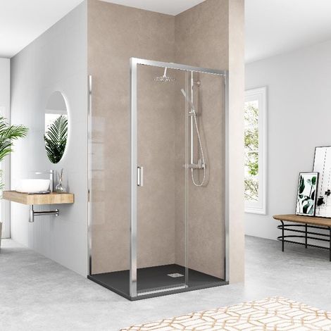 Paroi de douche fixe avec Porte coulissante + Paroi latérale TOKIO 120 cm  x 90 cm