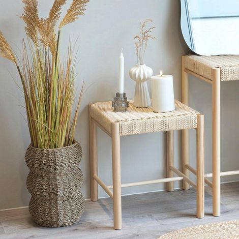 Tabouret bas carré en bois clair et corde tressée TALLINN (1/4)