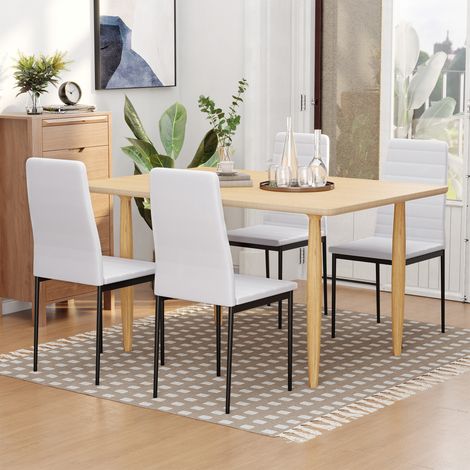 Juego de 4 sillas tapizadas para sala de estar o comedor, sillas de cocina modernas, en metal y tela blanca. (1/5)