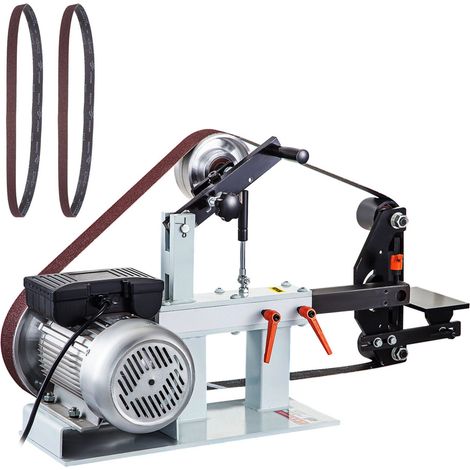 Ponçeuse à bande 2HP vitesse constante 2x82cm avec disque 3 meules 110V, plateau plat et support d'outil pour coutellerie. (1/5)