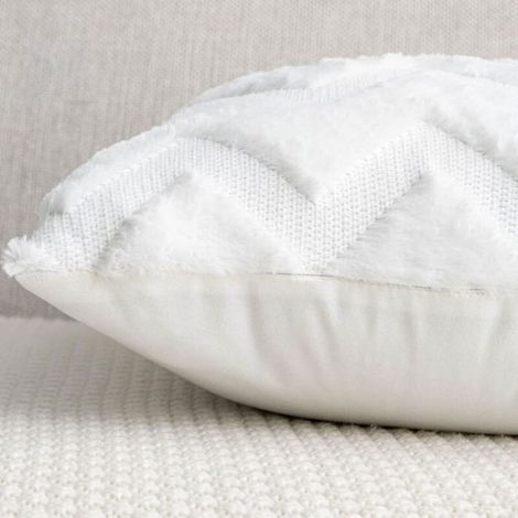 Lot de 2 Housses de Coussins en Laine Artificielle et Velvet,Douce Peluche Décorative Taie d'oreiller avec Motif Ondulé, Blanc Pur (1/4)