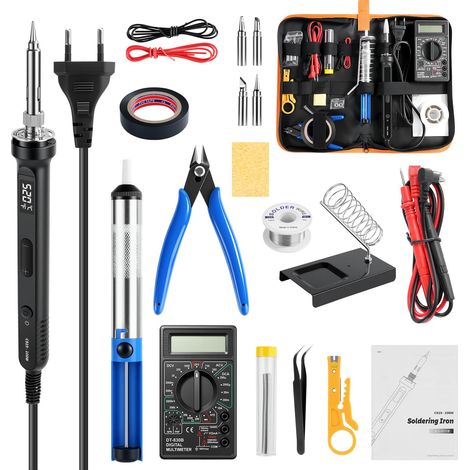 LCD Fer à Souder Kit 100W Température Réglable 180-520°C Electronique de Precision avec Multimètre Numérique/4 Pannes/Support pour Fer àSouder/étain à Souder/Pompe à Dessouder et Pince à épiler (1/5)