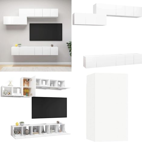 Ensemble de meubles TV 7 pcs Blanc Bois d'ingénierie - Meuble Tv - Meuble Suspendue - Meuble Hifi - Rangement - Salon - Home & Living (1/5)