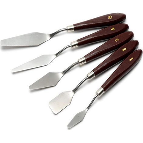 Couteau à palette en acier inoxydable, spatule, couteau à palette pour peinture à l'huile, couteaux en métal, manche en bois (rouge, lot de 5) (1/5)
